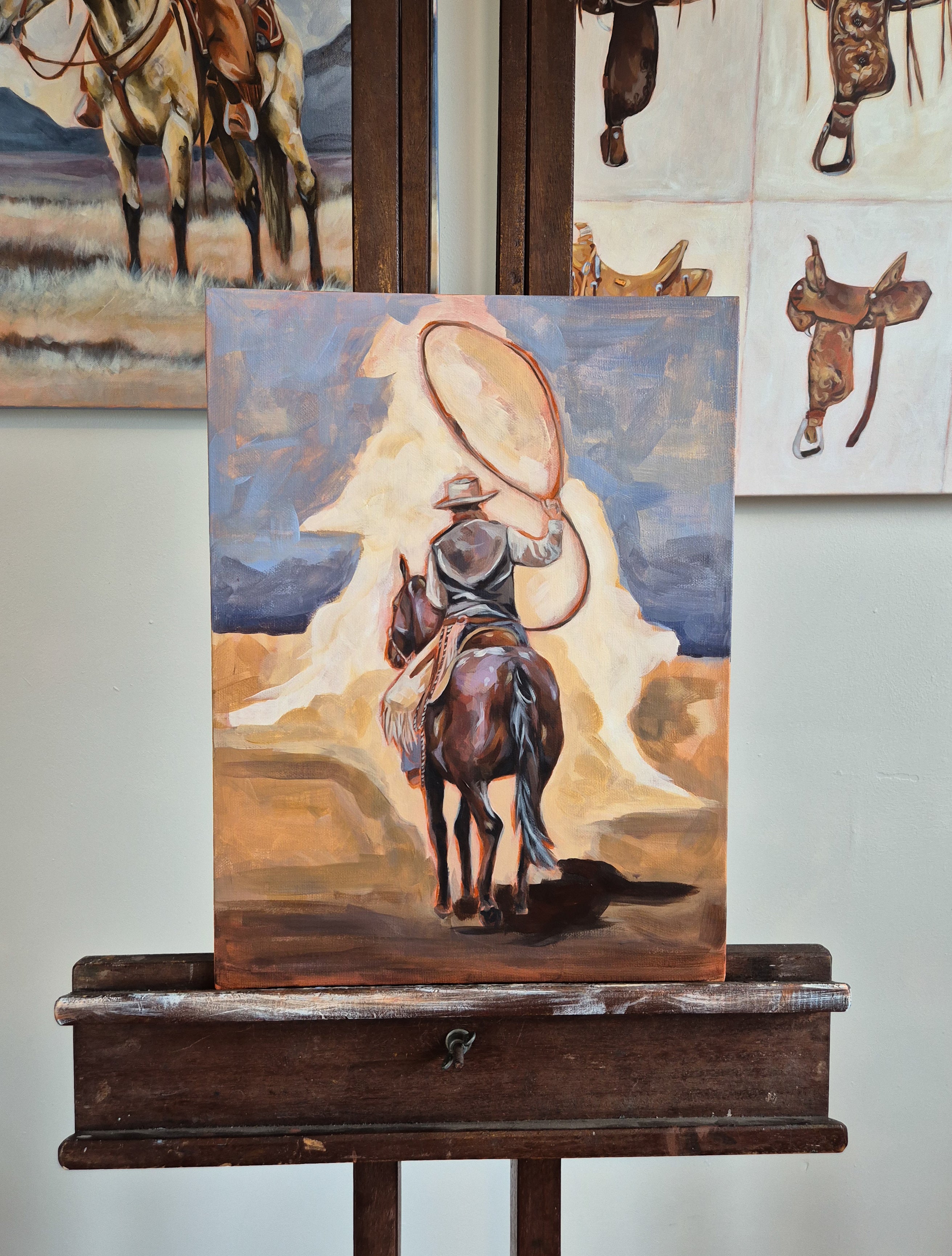 Roping On A Dime. Original painting